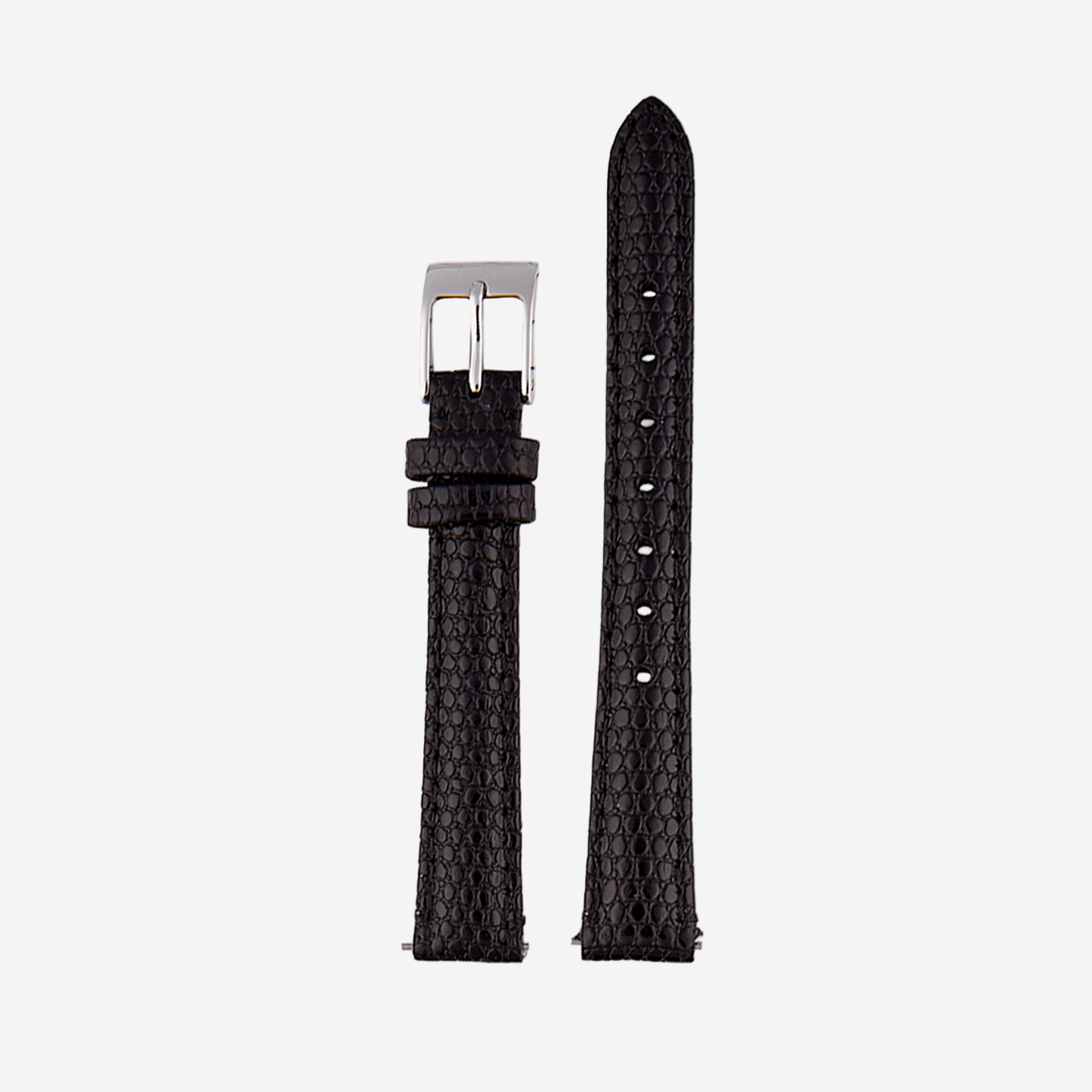 Black Leather Watch Strap With Silver Clasp
