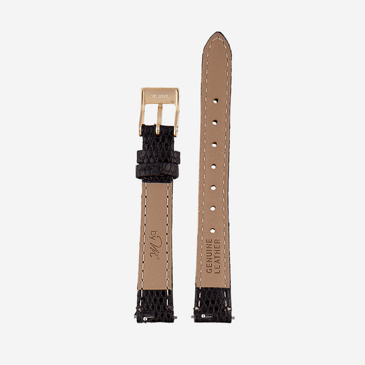 Black Leather Watch Strap, Gold Clasp