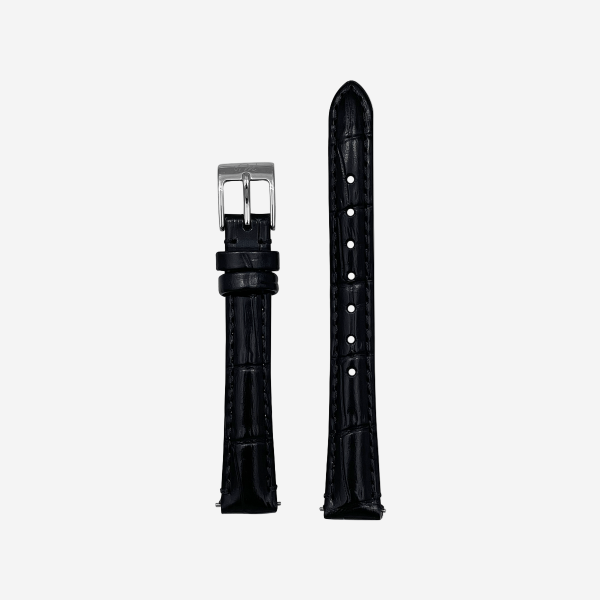 Black Leather Watch Strap, Silver Clasp