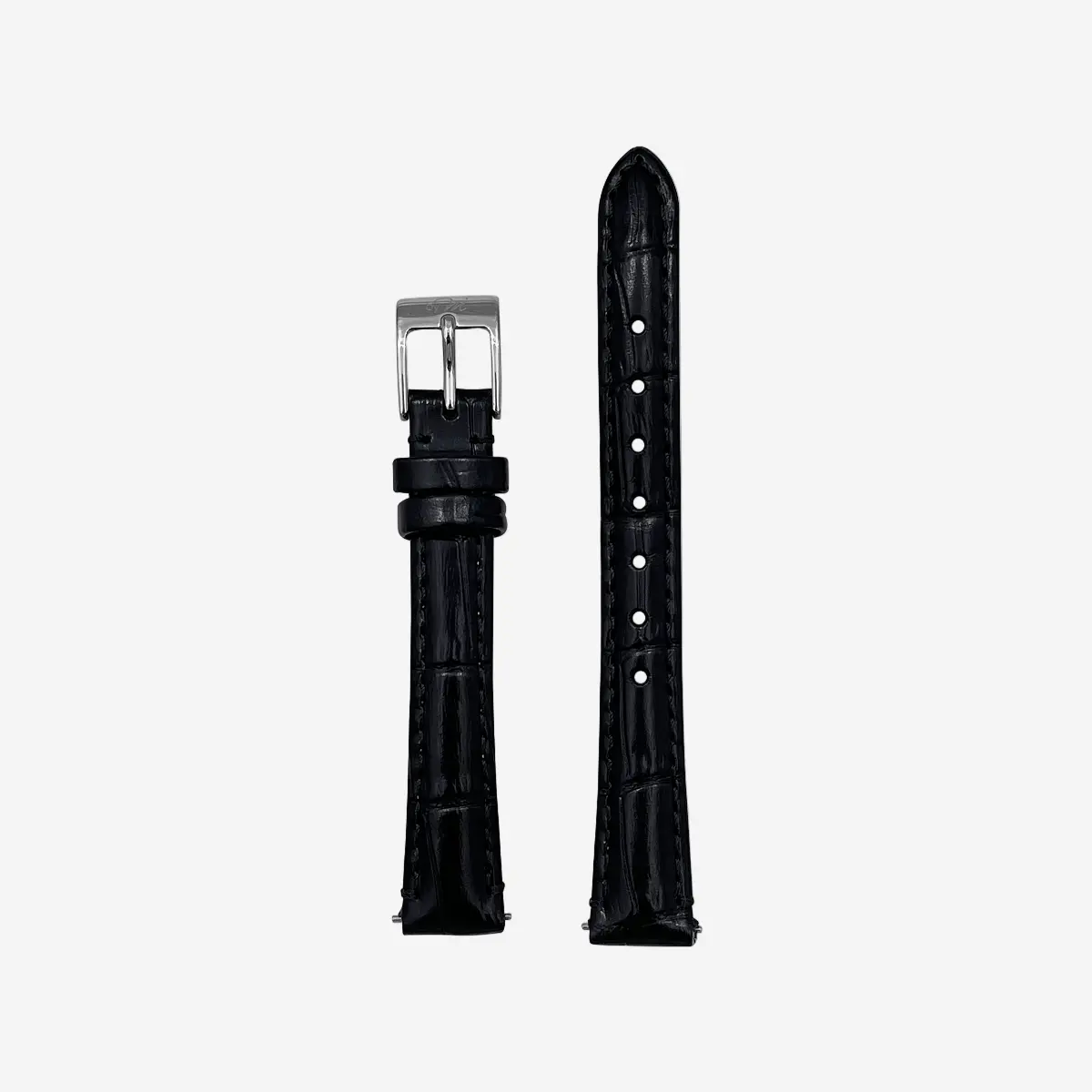 Black Leather Watch Strap, Silver Clasp