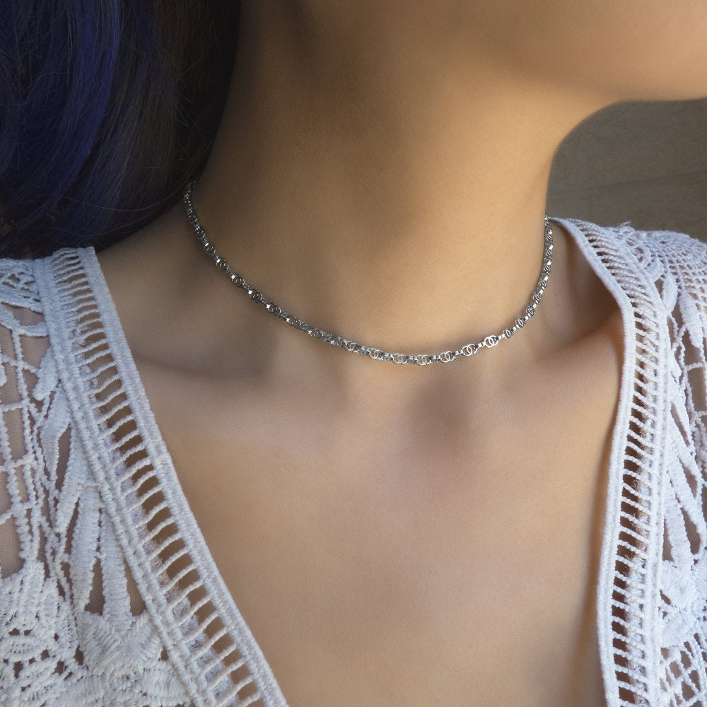 Double Link Chain Silver Necklace