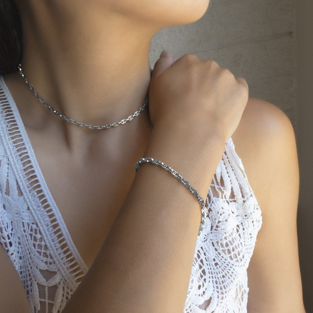 Double Link Chain Silver Bracelet
