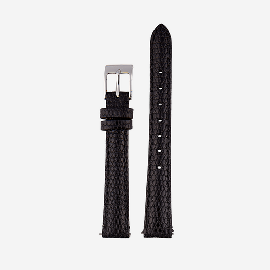 Black Leather Watch Strap With Silver Clasp