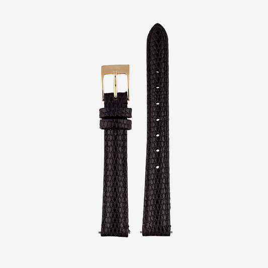 Black Leather Watch Strap, Gold Clasp