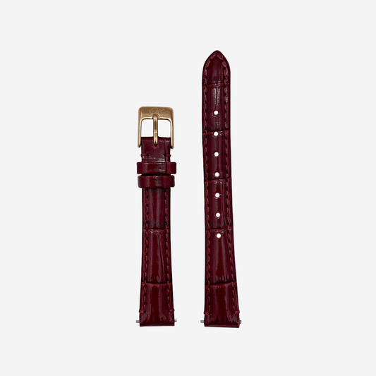 Burgundy Leather Watch Strap, Gold Clasp