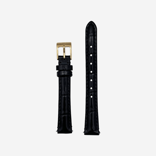 Black Leather Watch Strap, Gold Clasp