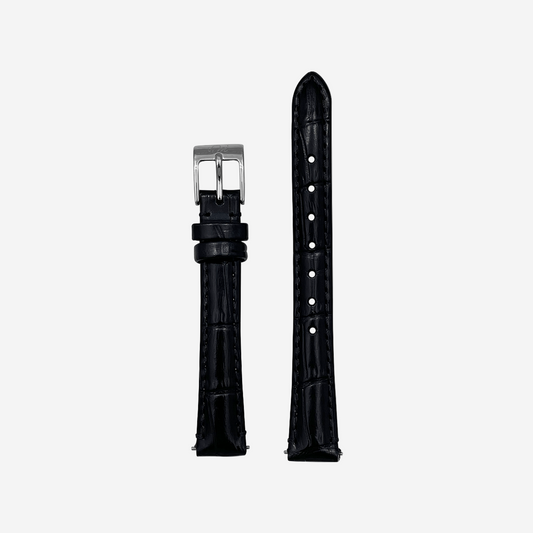 Black Leather Watch Strap,  Silver Clasp